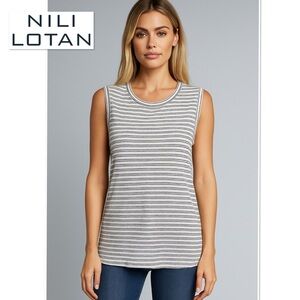 Nili Lotan Striped Tank Top S Hemp Cotton Sleeveless Muscle Tee Off White Black